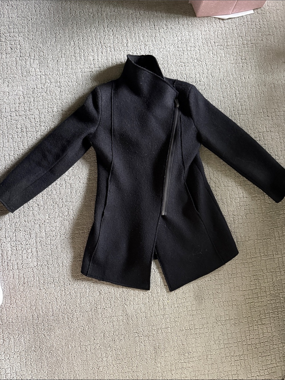 Halogen Black Asymmetrical Zip Pea Coat